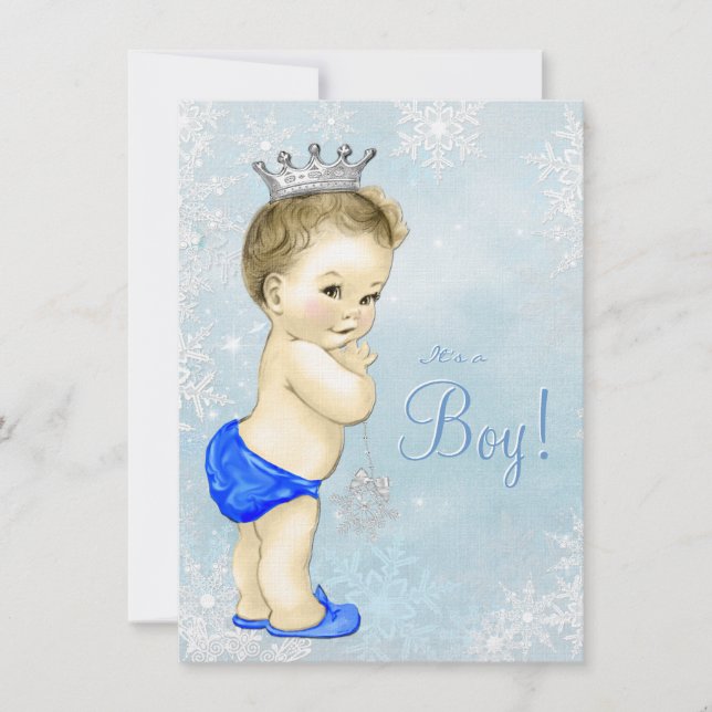 Winter Wonderland Boys Blue Snowflake Baby Shower Invitation (Front)