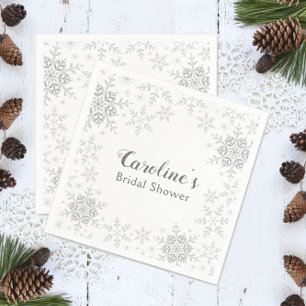Winter Wonderland Bridal Shower Silver Snowflakes Napkin