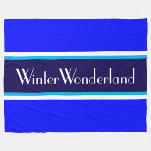 WINTER WONDERLAND Bright Red White Navy Stripes Fleece Blanket