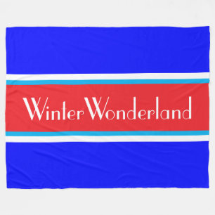 WINTER WONDERLAND Bright Red White Navy Stripes Fleece Blanket