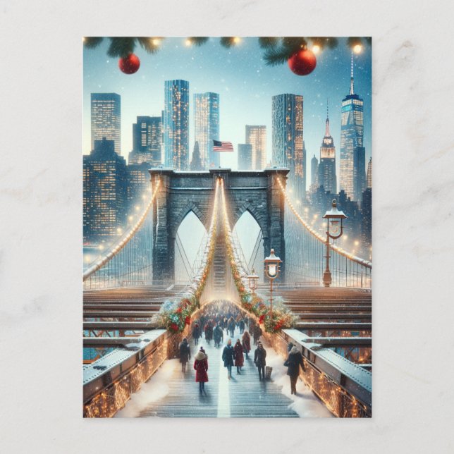 Winter Wonderland. Brooklyn Bridge - New York Holiday Postcard (Front)