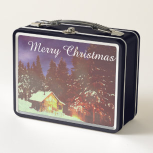 Winter Wonderland Cabin Merry Christmas Cosy Metal Lunch Box
