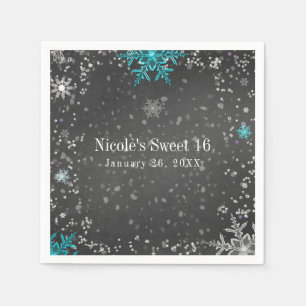 Winter Wonderland Chalk Teal & Purple Party Napkin
