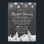 Winter wonderland chalkboard bridal shower invitation<br><div class="desc">Chic elegant country rustic bridal shower party invitation template with falling snowflakes, pine trees winter wonderland, and an arrow on dark grey charcoal chalkboard background. Fill in your information in the spots, You can choose to customise it further changing fonts and colours of lettering. ---- The invitation is suitable for...</div>