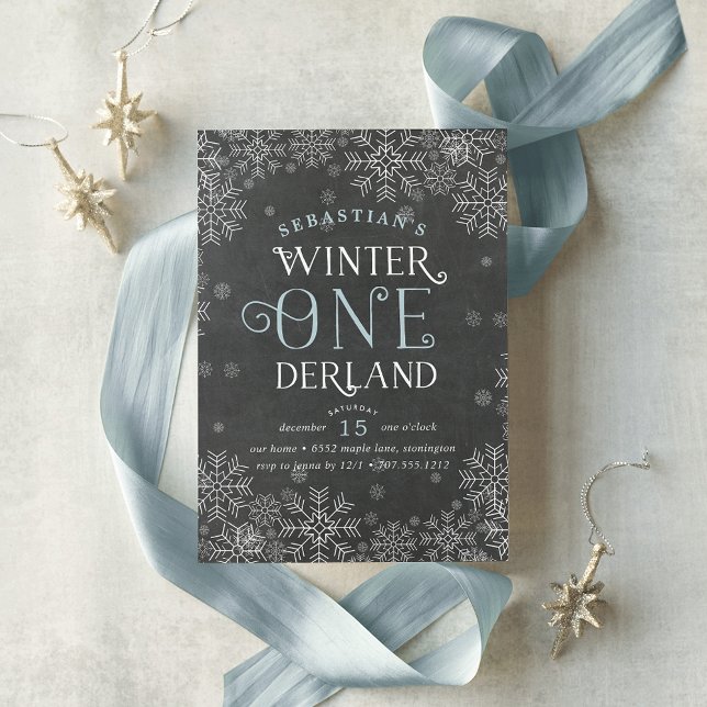 Winter Wonderland Chalkboard First Birthday Invite (Creator Uploaded)