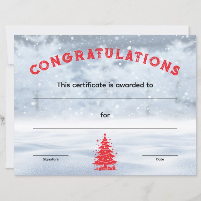 Winter Wonderland Christmas Award Certificate (Front)
