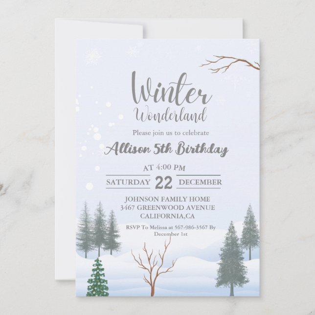 Winter Wonderland Christmas Birthday Holiday Party Invitation (Front)