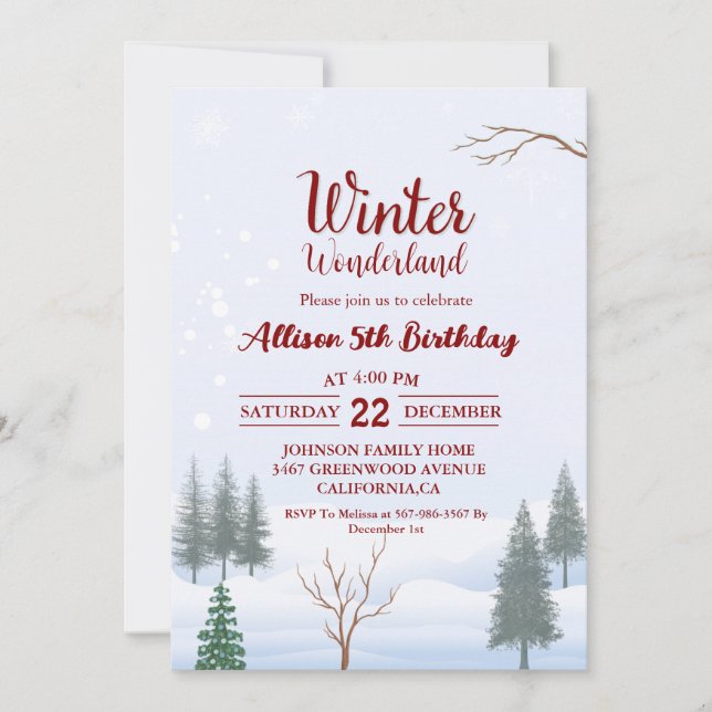 Winter Wonderland Christmas Birthday Holiday Party Invitation (Front)