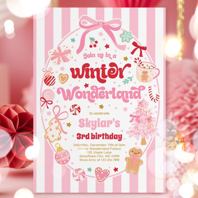 Winter Wonderland Christmas Coquette Bow Birthday Invitation (Creator Uploaded)