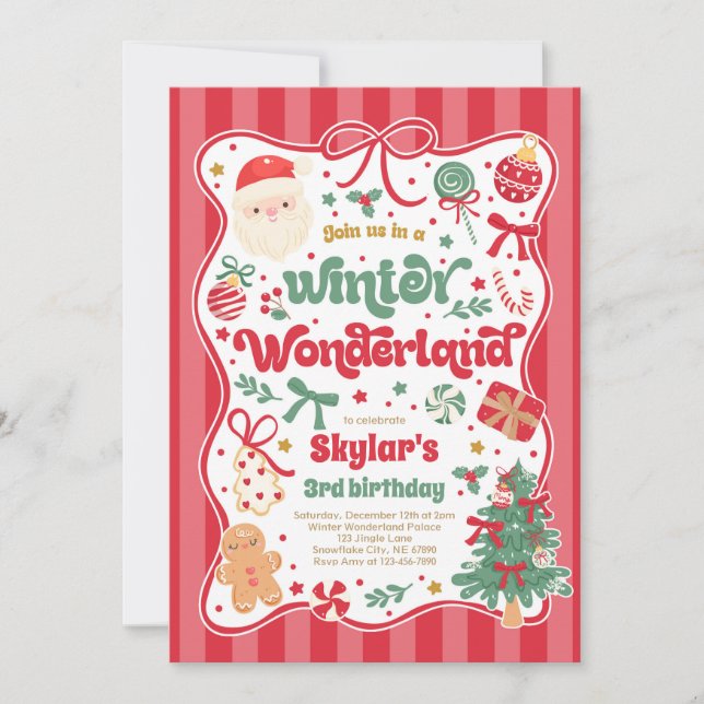 Winter Wonderland Christmas Coquette Bow Birthday Invitation (Front)