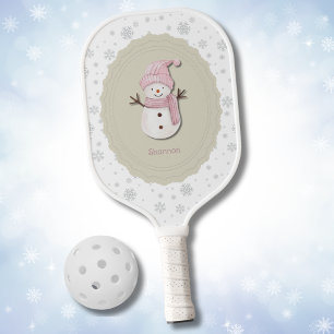Winter Wonderland Christmas Pink Snowman For Her Pickleball Paddle