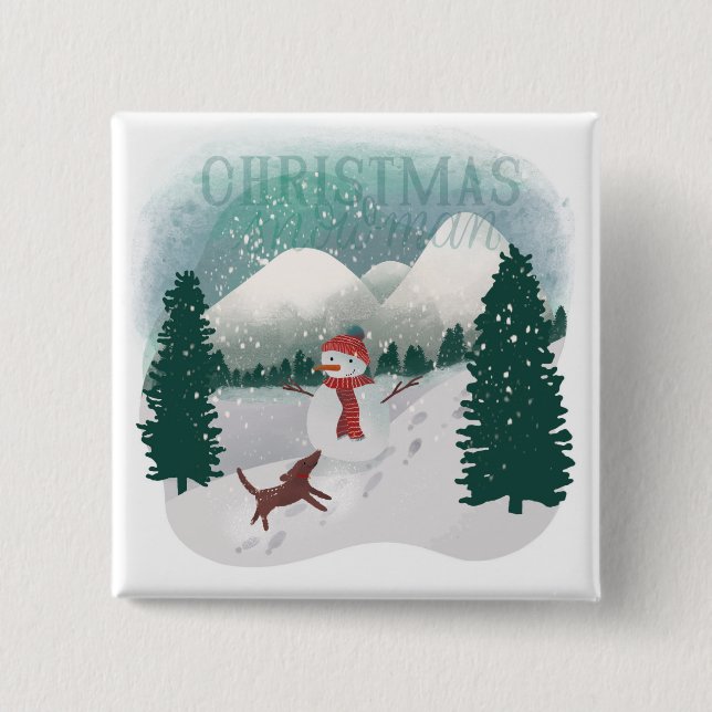 Winter Wonderland - Christmas Snowman 15 Cm Square Badge (Front)