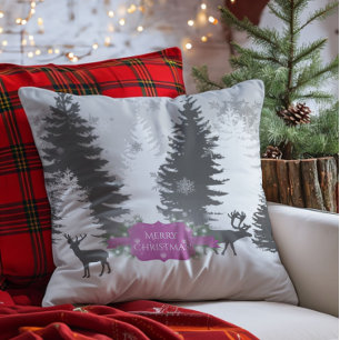 Winter Wonderland Christmas Throw Pillow - Magenta