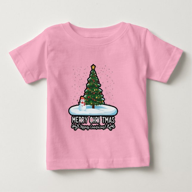 "Winter Wonderland: Christmas Trees, Snowmen & Rei Baby T-Shirt (Front)