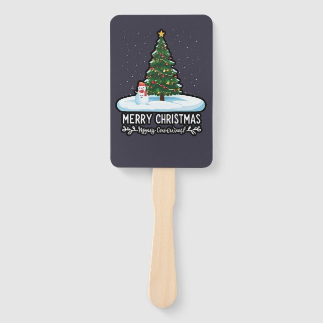 "Winter Wonderland: Christmas Trees, Snowmen & Rei Hand Fan (Front)