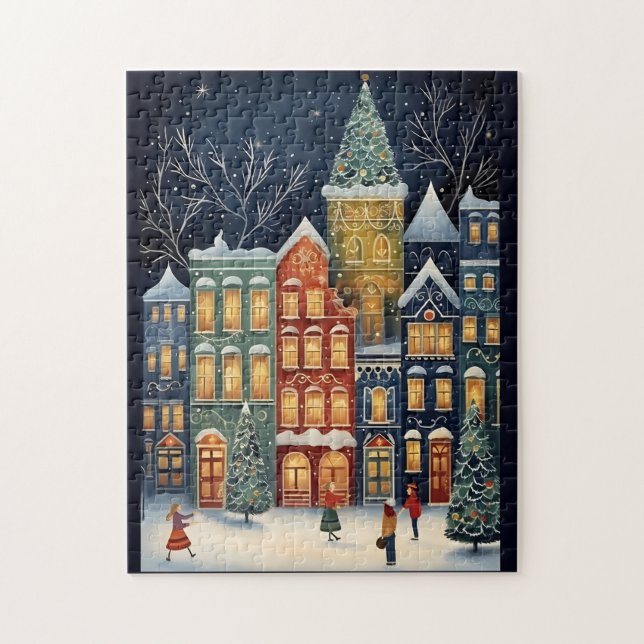 Winter Wonderland Cityscape Cute Christmas Jigsaw Puzzle (Vertical)