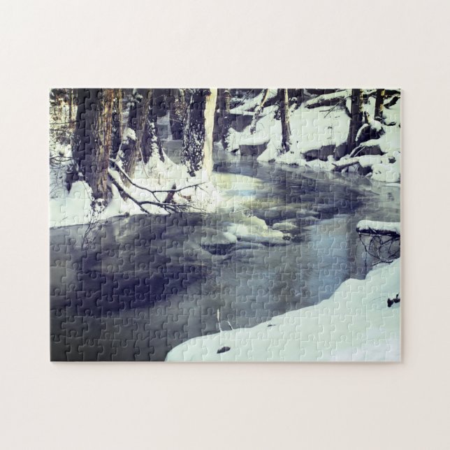 Winter Wonderland Creek Snow Ice Frost Landscape Jigsaw Puzzle (Horizontal)