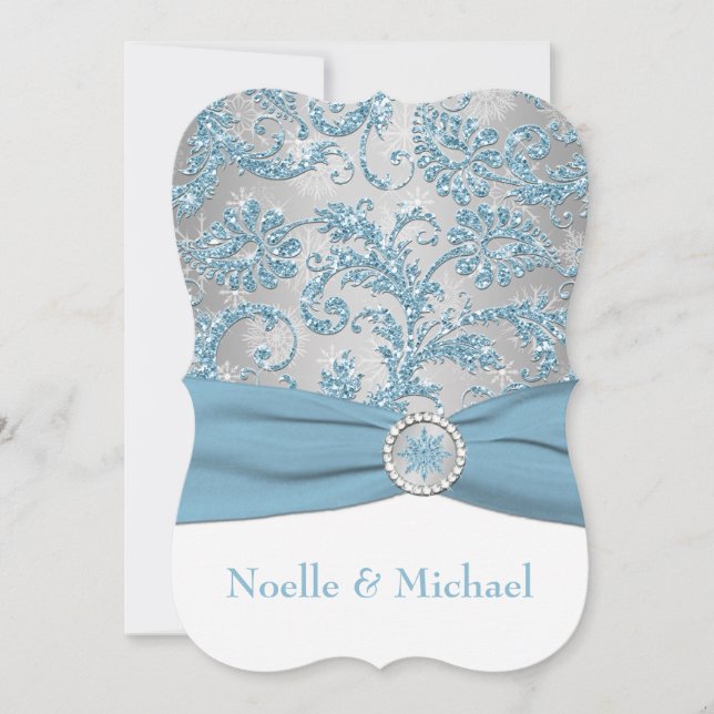 Winter Wonderland, Crystal Buckle Wedding Invite (Front)