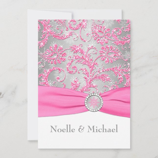 Winter Wonderland Crystal Buckle Wedding - Pink Invitation (Front)