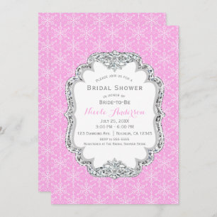 Winter Wonderland Crystal Snowflakes Pink Elegant Invitation