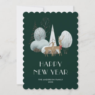 Winter Wonderland Cute Green Happy New Year Card