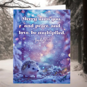 Winter Wonderland Cute Hedgehog Scripture Verse  Holiday Card