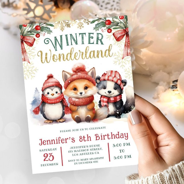 Winter Wonderland Cute Snow Animals 8th Birthday Invitation (Creator Uploaded)
