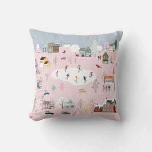 Winter wonderland: cute village pattern cushion
