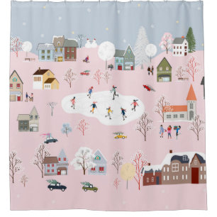 Winter wonderland: cute village pattern shower curtain