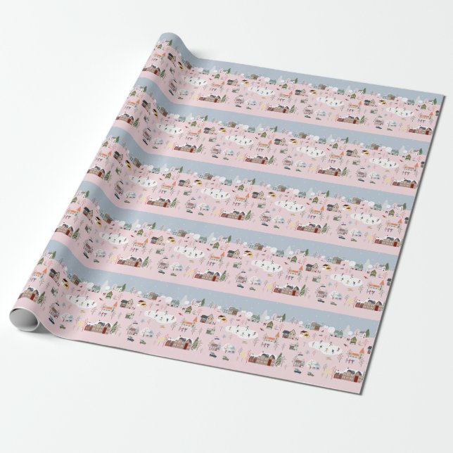 Winter wonderland: cute village pattern wrapping paper (Unrolled)