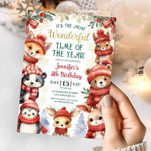 Winter Wonderland Cute Winter Animals 8th Birthday Invitation