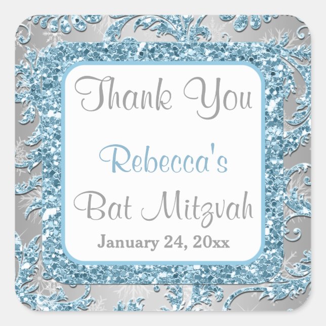 Winter Wonderland Damask Bat Mitzvah Sticker 4 (Front)