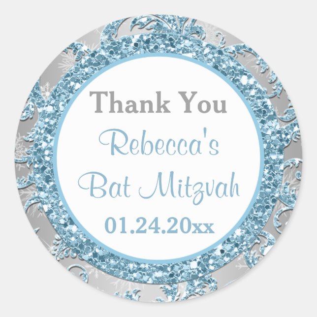 Winter Wonderland Damask Bat Mitzvah Sticker 7 (Front)