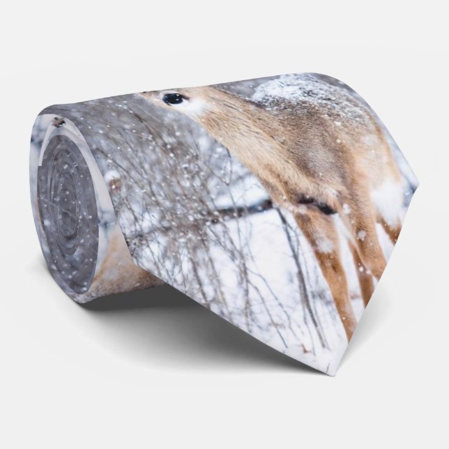 Winter Wonderland Deer Christmas Holiday Mens Tie (Rolled)