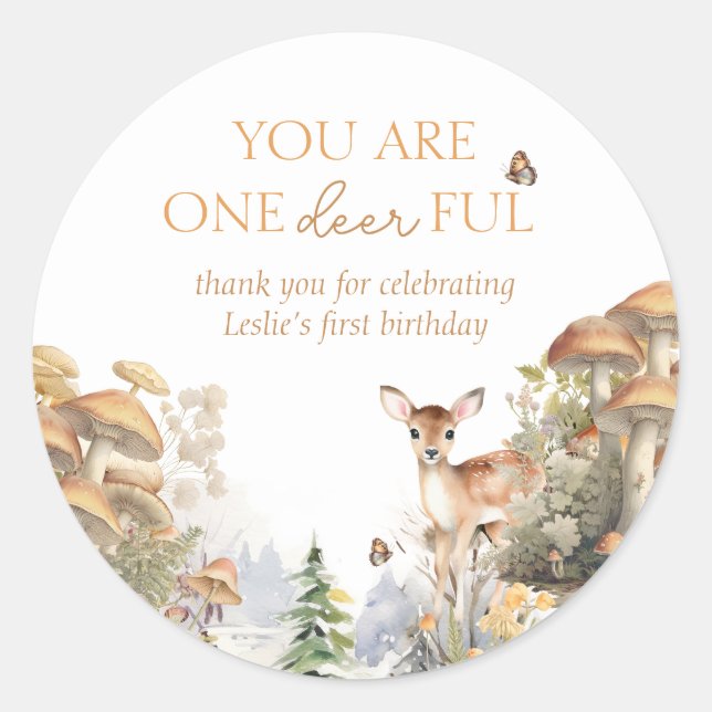 Winter Wonderland Deer First Birthday Thank You Classic Round Sticker (Front)