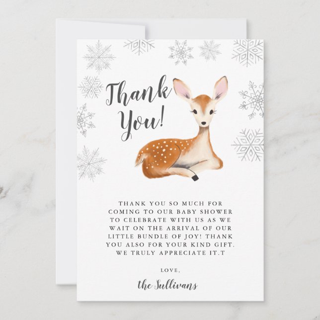 Winter Wonderland Deer Gender Neutral Baby Shower Thank You Card (Front)