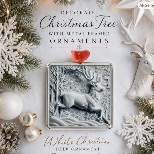 Winter Wonderland Deer in Snow Metal Ornament