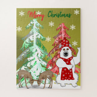 Winter Wonderland Deer, Tree, & Bear Christmas Jigsaw Puzzle