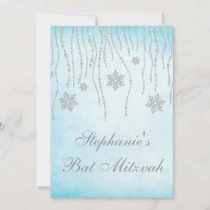 Winter Wonderland Diamond Snowflakes Bat Mitzvah Invitation