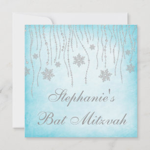 Winter Wonderland Diamond Snowflakes Bat Mitzvah Invitation