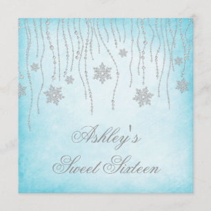 Winter Wonderland Diamond Snowflakes Sweet 16 Invitation