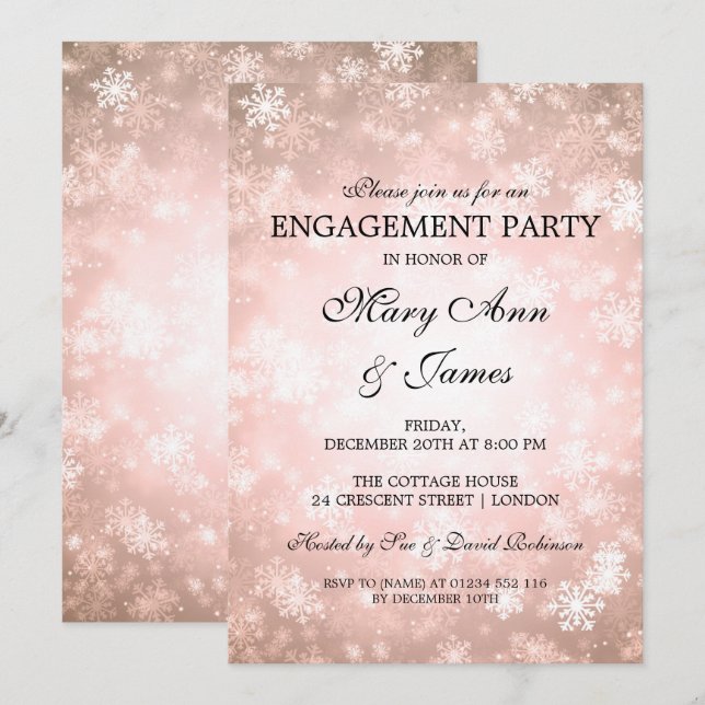 Winter Wonderland Elegant Engagement Party Copper Invitation (Front/Back)