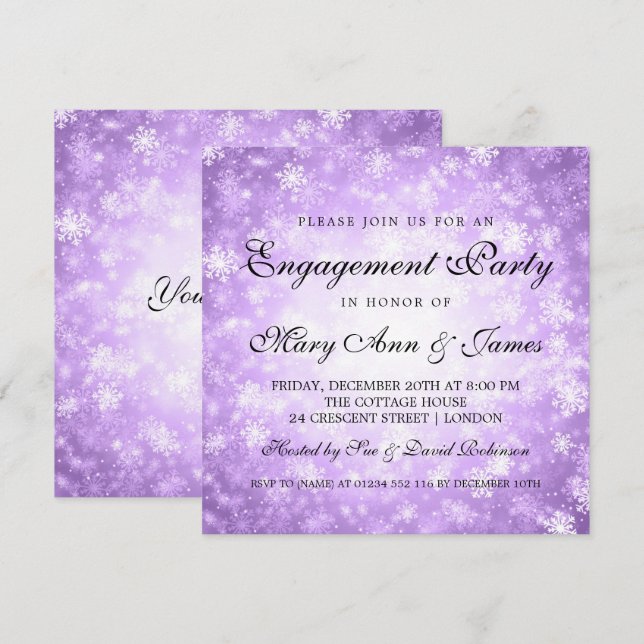 Winter Wonderland Elegant Engagement Party Purple Invitation (Front/Back)