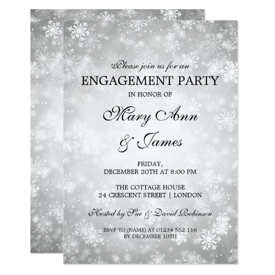 Winter Wonderland Elegant Engagement Party Silver Card