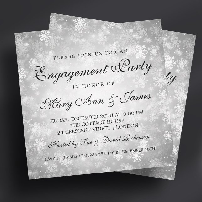 Winter Wonderland Elegant Engagement Party Silver Invitation (Winter Wonderland Elegant Engagement Party Silver Invitation)