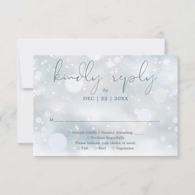 Winter Wonderland Elegant Script Snow Wedding RSVP Card (Front)