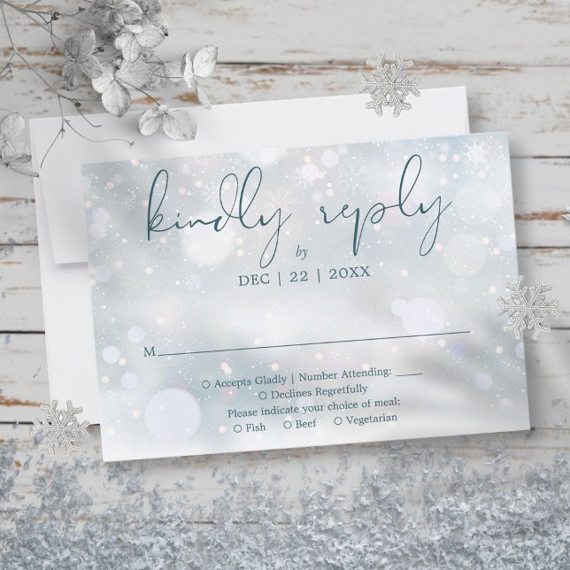 Winter Wonderland Elegant Script Snow Wedding RSVP Card (Winter Wonderland Elegant Script Snow Wedding RSVP Card)