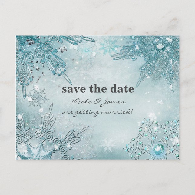 Winter Wonderland Elegant Snowflakes Save the date Announcement Postcard (Front)