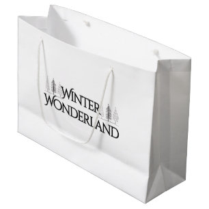 Winter Wonderland – Elegant Text and Pine Trees Large Gift Bag