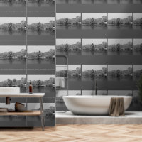 Winter Wonderland Evergreen Trees Lake Black White